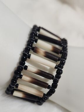 Nungu Stretch Bracelet Handcrafted Black Beads Wire Porcupine Quills
